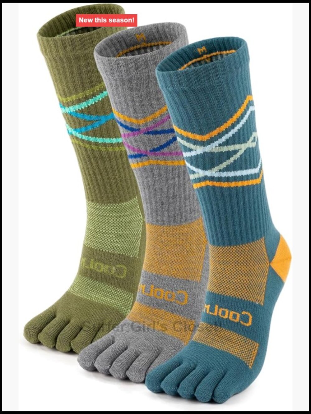 Coolmax Toe Socks 3 Pairs Moisture Wicking Crew Running Socks